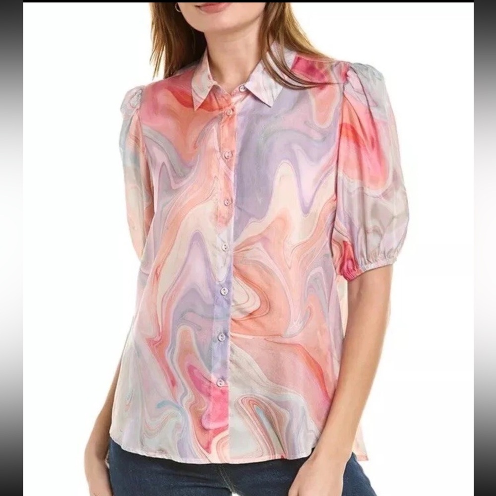 Johnny Was Silk Blouse Gorgeous Swirl Print S NWT Laguna Vesper Lisbon Shirt Top